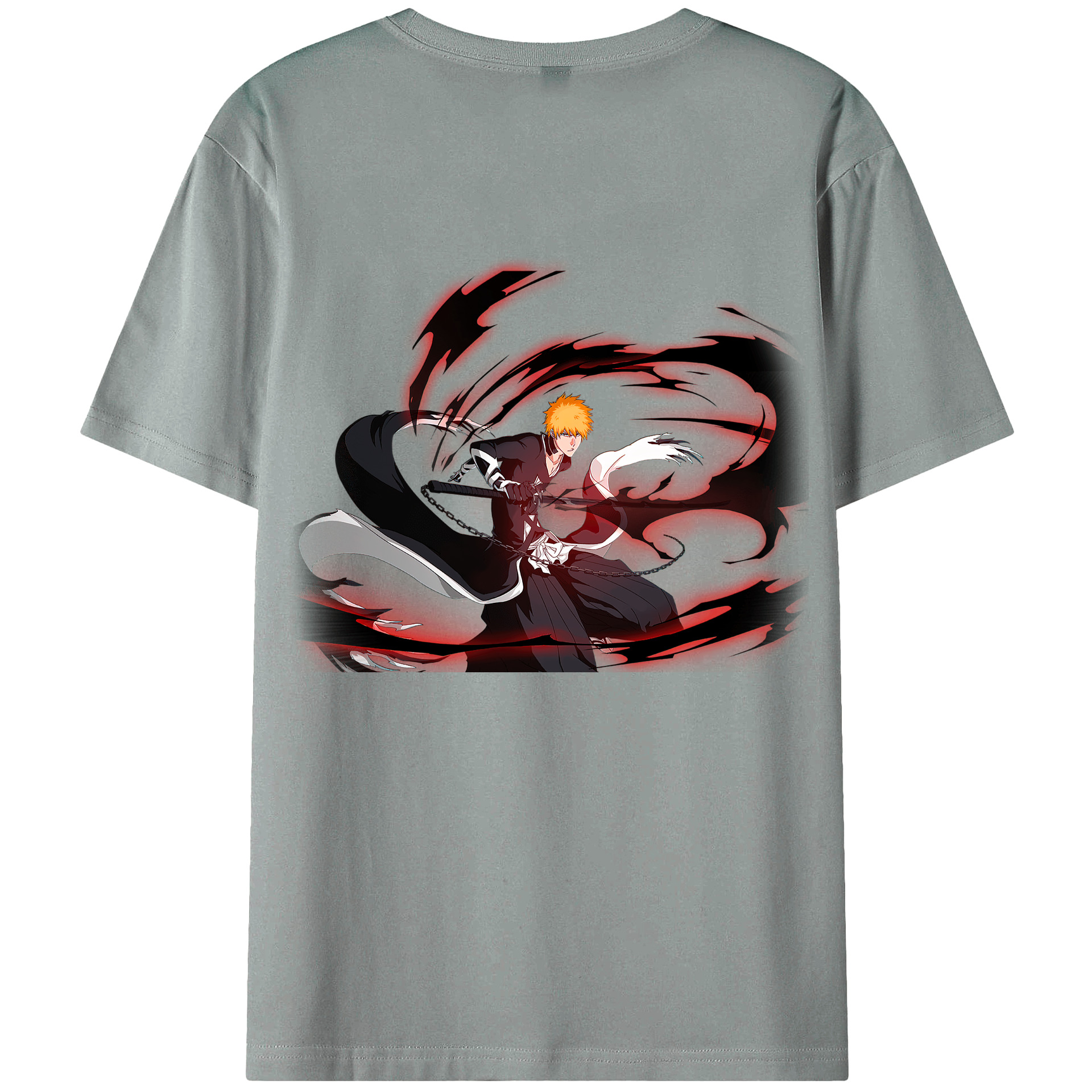 （画像用） ブリーチ 黒崎一護（くろさき いちご）BLEACH Kurosaki Ichigo 綿100％ メンズ半袖Tシャツ（バックプリント） 通気性